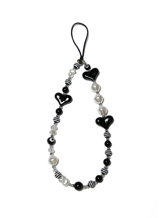 Black and White Style Heart and Pearl Themed Phone Charm