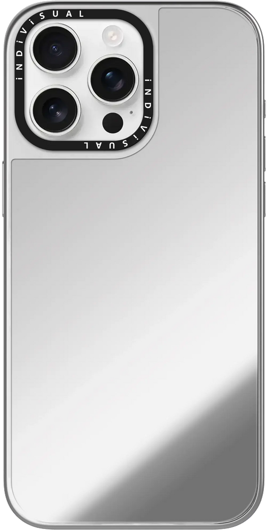 Mirror-like silver surface with subtle typographic ring detail, minimalist composition, silver¨Cwhite gradient