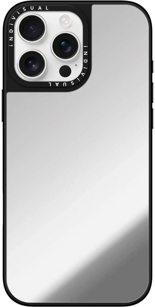 Reflective mirror-like surface in minimalist composition, silver to white gradient sheen