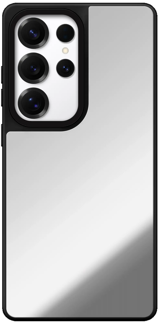 Reflective mirror-like surface in minimalist composition, silver to white gradient sheen