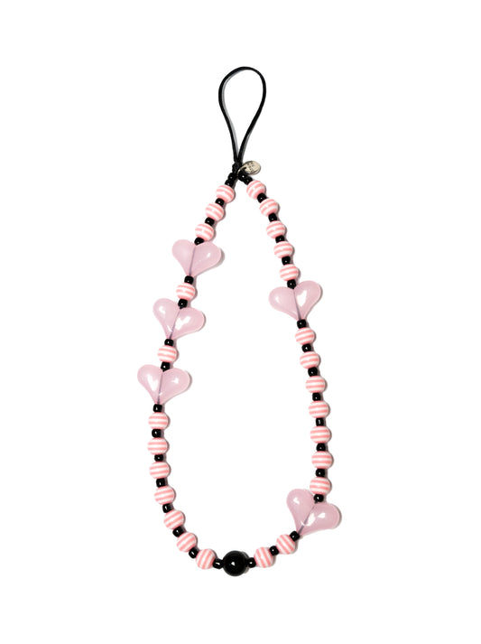 Hearts with Pink and Black Beads Phone Charm